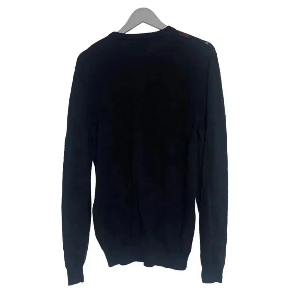 Express Design Studio L 100% merino wool black red +‎ gray crew sweater